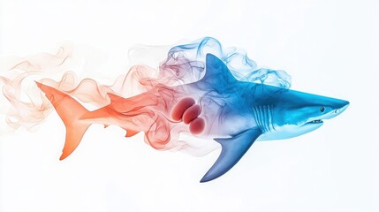 Artistic Internal View of Shark Anatomy Featuring Liver and Kidney Illustrations