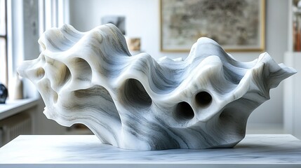 Obraz premium Intricate marble sculpture with fluid curves & unique hollow formations inside