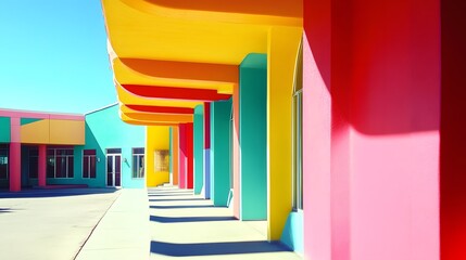 Fototapeta premium Colorful modern building exterior with vivid colors and shadows