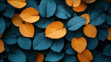 Fototapeta premium Autumn Leaves Teal Orange Nature Background