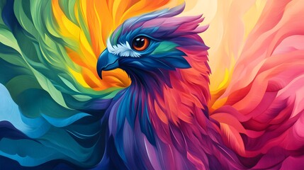 Obraz premium Colorful falcon emerging from vibrant abstract background