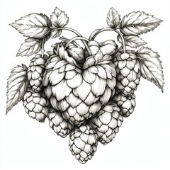 A drawing of a bunch of hops with a heart in the middle