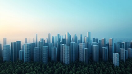Fototapeta premium Futuristic Cityscape with Bioengineered Forests and Skyscrapers in Dusk Light