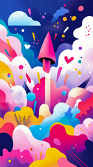 Naklejka premium Abstract Colorful Holiday Greeting Card: A Whimsical Sky Celebration
