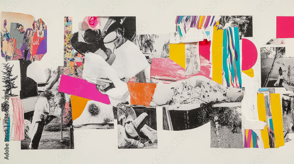Poster dynamic visual collage with abstract fragment and geometric component