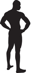 Fototapeta premium vector; silhouette of rear view of a standing muscular man arms akimbo