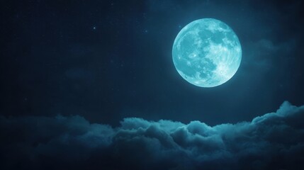 Obraz premium Enchanting Night Sky Featuring Full Moon Illuminating Clouds with Stars and Mystical Atmosphere for Serenity and Inspiration