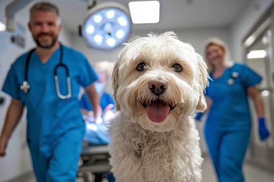 Witness the fast-paced action of an Emergency veterinarian team rushing a dog into surgery, highlighting the importance of urgent medical care for pets Discover dedicated professionals, veterinary