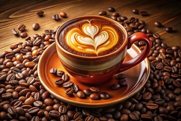 Obraz premium Latte Art Coffee Beans Chocolate Brown Cup Fashion Photography - Stylish Autumn Drink