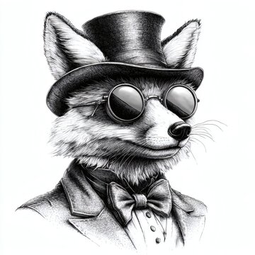 A fox wearing a top hat and glasses