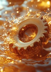 A gear is floating in a pool of oil