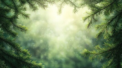 Obraz premium Sunlit Coniferous Forest: A Tranquil Nature Scene
