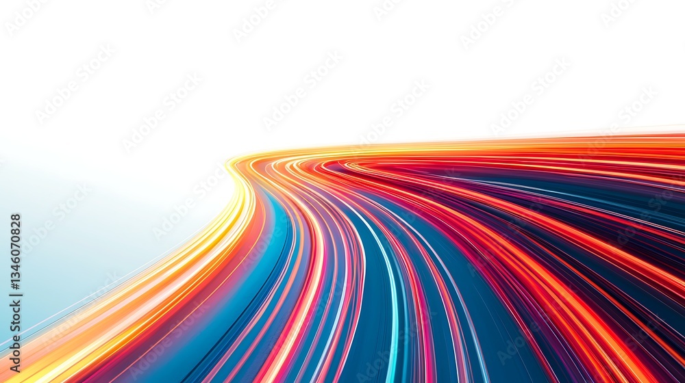 Poster a vibrant, abstract image featuring flowing lines of light in various colors creating a sense of mot