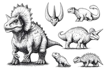 Detailed Dinosaur in Unique Scratch Board Style for Creative Design  Education and Vintage Fashion