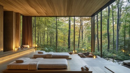 Modern spa with forest view