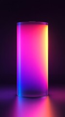 A vibrant glass cylinder filled with radiant, multicolored light, a mesmerizing display of color and energy in a dark setting.