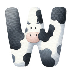 watercolor Alphabet letter A-Z and number 1-9 for cow on transparent background. A whimsical illustration of the letter, alphabet cute cow logo design.