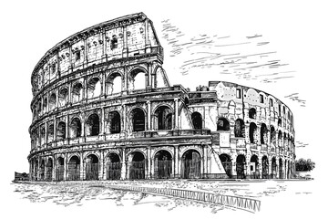 Naklejka na ściany i meble Iconic Coliseum Sketch for Apparel and Print Designs