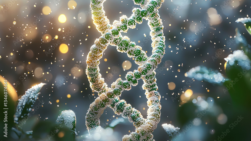 Leinwandbilder stunning close up of dna double helix structure surrounded by sparkling particles, symbolizing life 