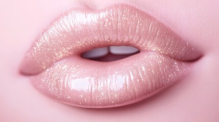 Obraz premium Glittering pink lips showing white teeth and open mouth