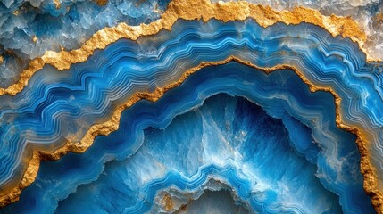 Obraz premium Blue agate stone with gold detail creating layered mineral bands. Use this for luxe branding, abstract designs, or elegant backgrounds.