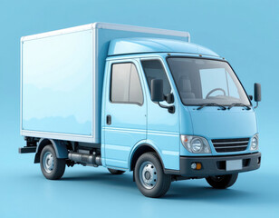 Fototapeta premium Light Blue Delivery Truck Isolated on Light Blue Background Studio Shot
