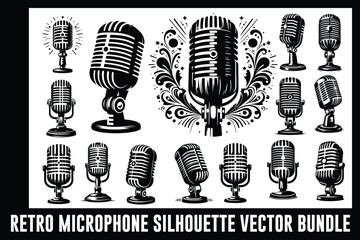 Retro Microphone Silhouette Vector Set