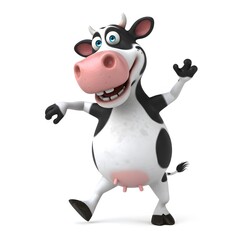 Cartoon Cow in a Walking Pose, Isolated on White