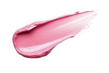 Pink lip gloss is shown in a close up, isolated