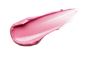 Pink lip gloss is shown in a close up, isolated