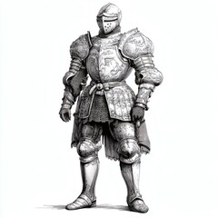Fototapeta premium A knight in full armor stands in front of a white background