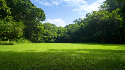 Lush Green Water Surface Surrounded By Trees Under Clear Blue Sky During Daytime