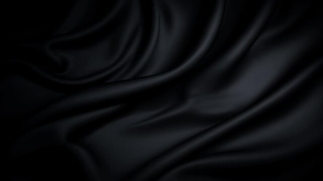 Close-up view of smooth flowing black satin fabric in slow motion