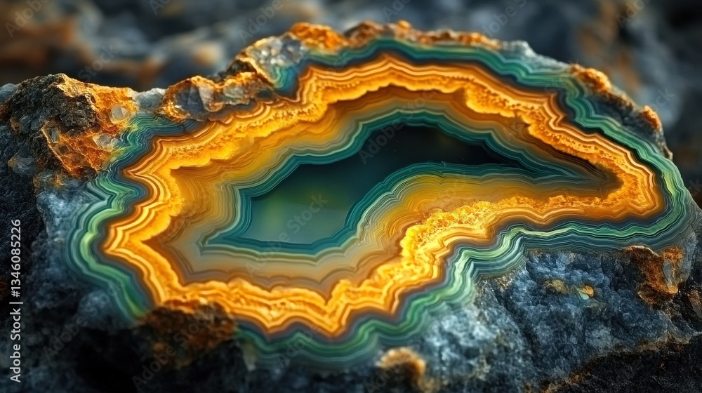 Poster close up of an agate stone with vivid concentric layers. great for design or geological science pres