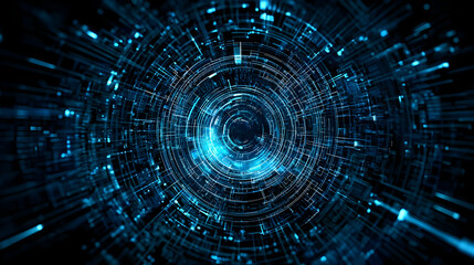 Fototapeta premium Abstract Digital Tunnel With Glowing Blue Circuits