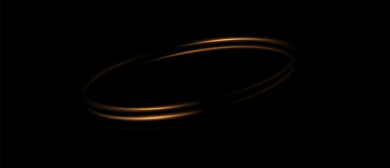 Naklejka premium Golden neon ring. Glowing circle. Glow effect. Round light frame. Abstract light lines of motion and speed. Abstract light lines of motion and speed. Ellipse