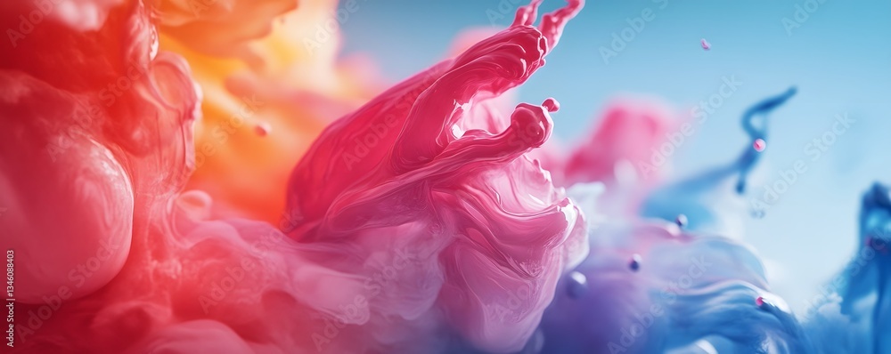 Poster colorful ink clouds mixing and creating abstract shapes in water