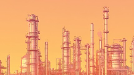 Obraz premium A futuristic high-tech chemical production industry on a muted pastel orange background