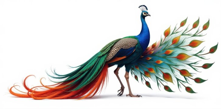 Ornate plumage, vibrant colors, pristine white backdrop, roosters, farm animals, beautiful roosters