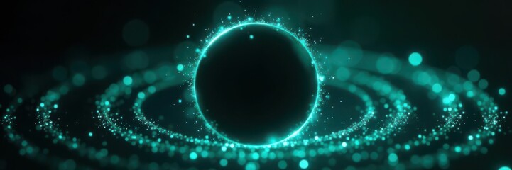 Obraz premium Teal abstract circle, glowing sparkle frame on black , backdrop, graphic