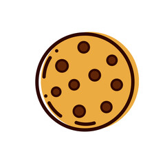 Hand-drawn a single chocolate chip cookie in a simple and playful style. Ideal for wallpapers, packaging, or digital designs with a fun and lively aesthetic.