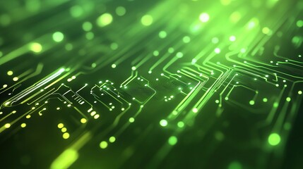 Obraz premium Green circuit board technology background with glowing connections