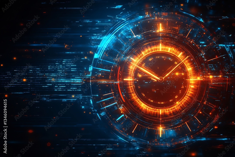Aufkleber digital clock with glowing elements representing time and technology concept