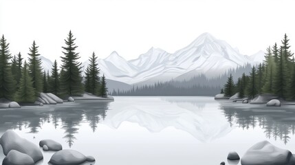Calm lake reflects mountains trees and forested shorelines gracefully