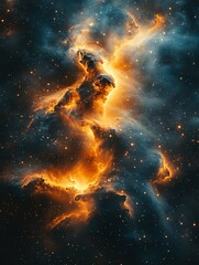Cosmic beauty Nebula glows with vibrant golds and azure hues