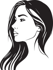 sketch Head of pensive elegant woman with long hair face icon logotype silhouette vector 