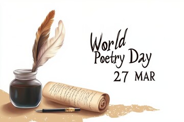 Celebrating World Poetry Day with ink, quill, and scrolls on March 27 at a cozy writing desk