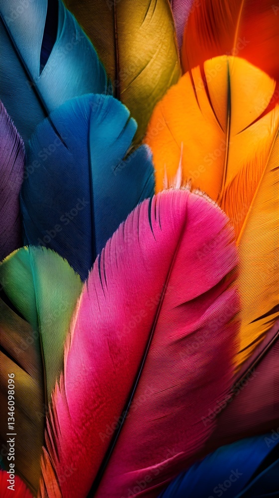 Poster colorful feathers creating vibrant and textured background