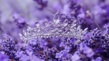 A sparkling crystal tiara resting on a soft lavender background