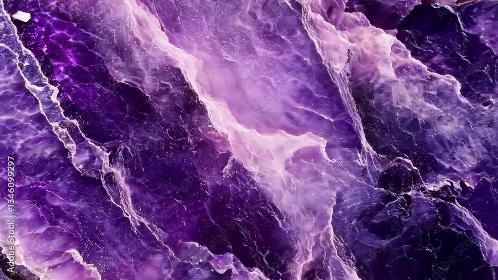 Poster a close-up view of a beautiful purple rutilated amethyst agate stone with intricate patterns and tex